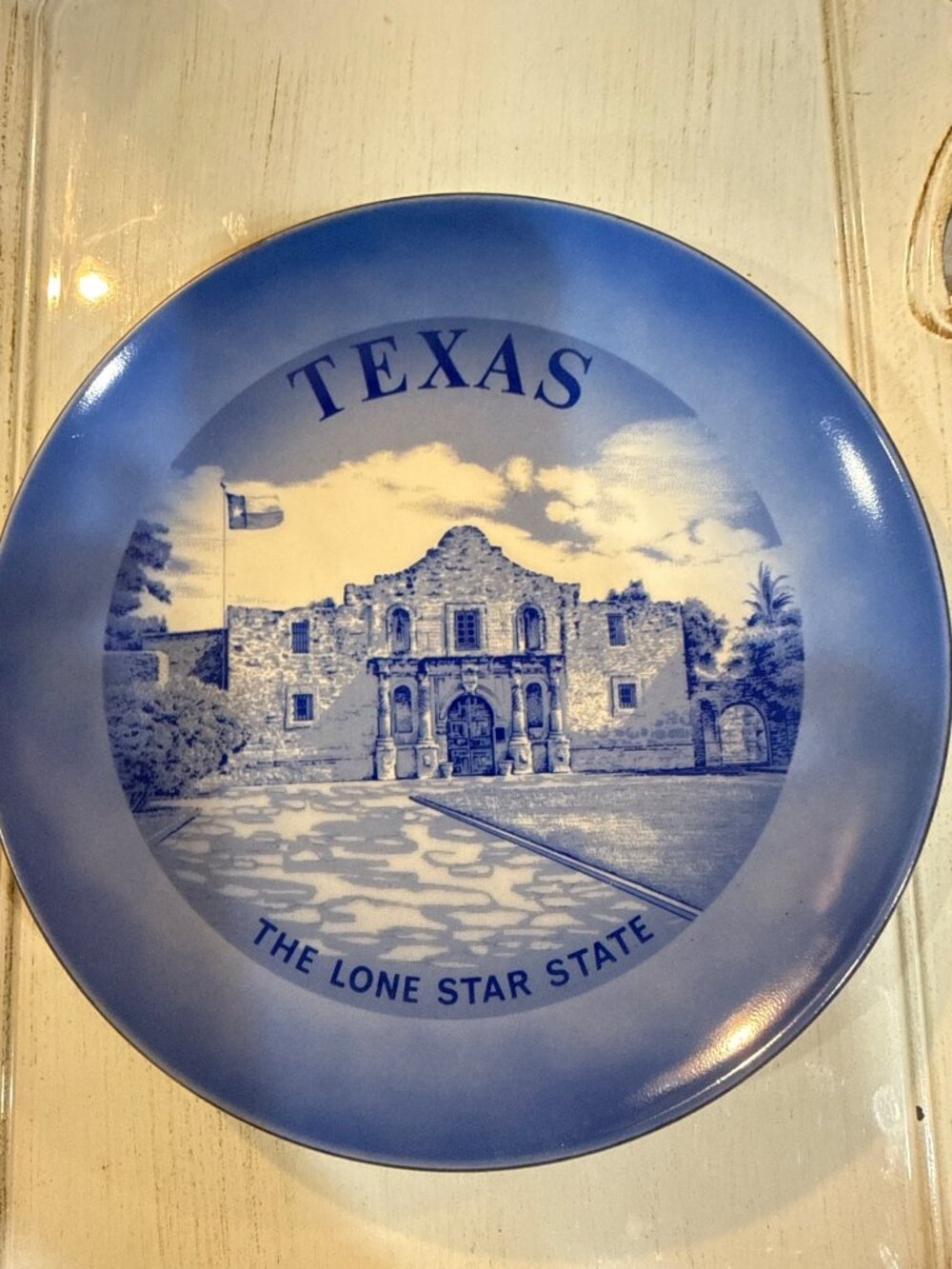 Texas Alamo Decorative Plate 8" Blue & White Made In Japan
